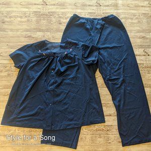 Vintage Mid Century Navy Silky Pajama Set 38